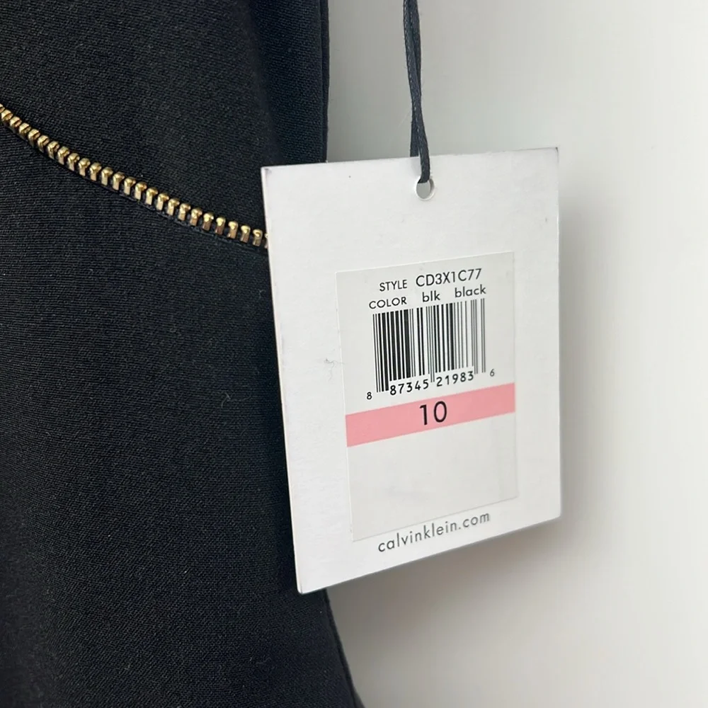 CALVIN KLEIN | Black Sheath Dress with Accent Contouring Gold Zipper Piping - Picture 10 of 12